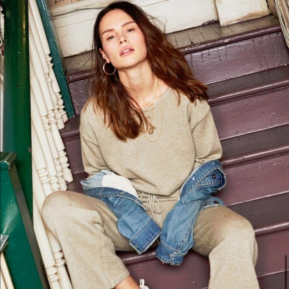 NWT Heartloom tan drawstring tie pullover sweater & wide leg pants set, L & XL